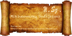 Miklusovszky Szíriusz névjegykártya